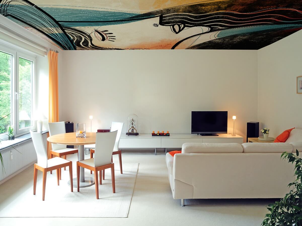 summertime con toni caldi per soffitto di un salotto open space