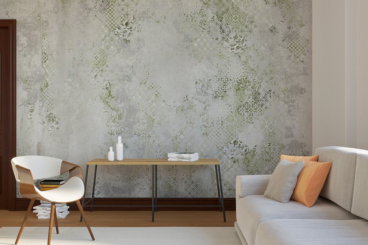 tangerine versione verde carta da parati con rombi vintage zona living