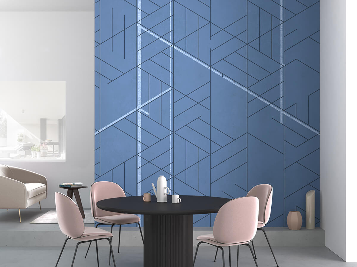 sequence blu carta da parati con fantasia a rombi geometrici per sala da pranzo