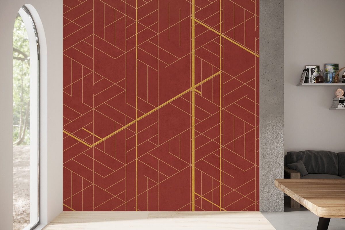carta da parati sequence sfondo rosso e dettagli oro