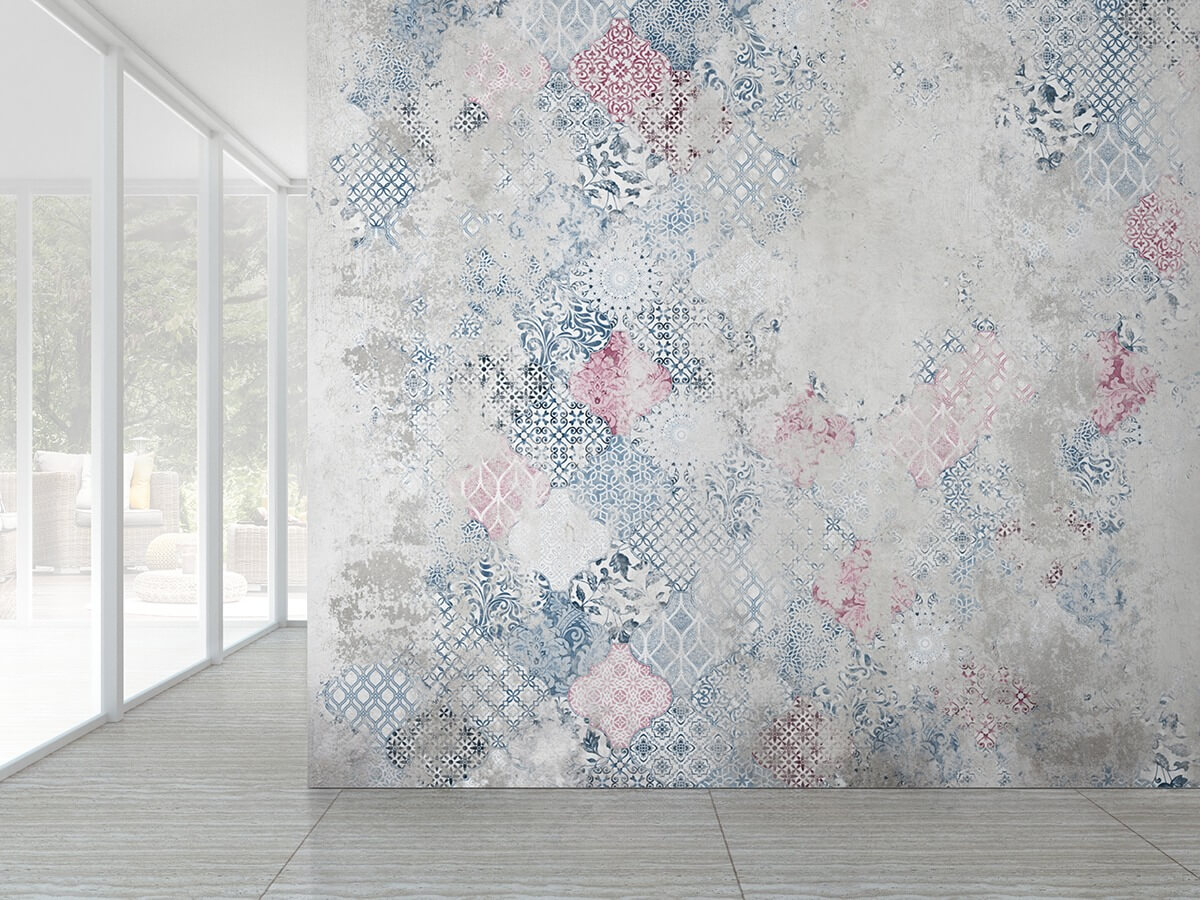 tangerine azzurro carta da parati effetto cementine