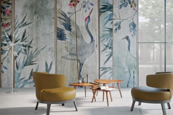 ambiente con applicata carta gru cold wood